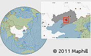 Savanna Style Location Map of Haicheng, highlighted country, highlighted parent region, hill shading
