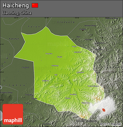 Physical Map of Haicheng, darken, semi-desaturated