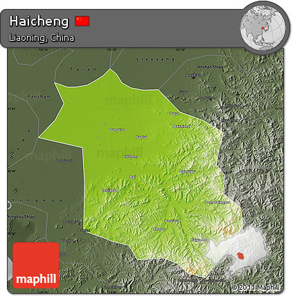Physical Map of Haicheng, darken, semi-desaturated
