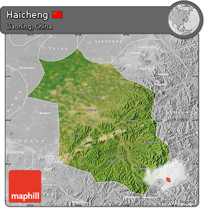 Satellite Map of Haicheng, lighten, desaturated