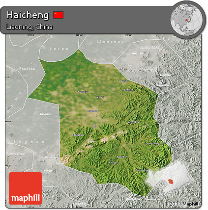 Satellite Map of Haicheng, lighten, semi-desaturated