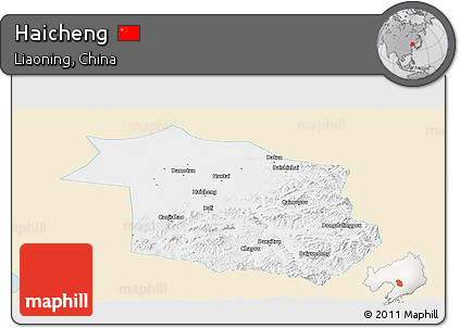 Classic Style Panoramic Map of Haicheng, single color outside