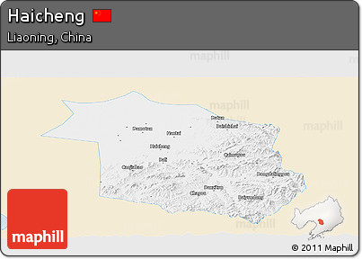 Classic Style Panoramic Map of Haicheng, single color outside