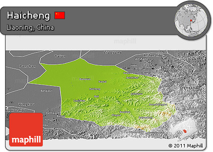 Physical Panoramic Map of Haicheng, desaturated