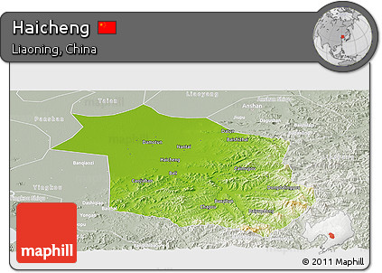 Physical Panoramic Map of Haicheng, lighten, semi-desaturated