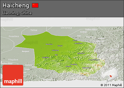 Physical Panoramic Map of Haicheng, lighten, semi-desaturated