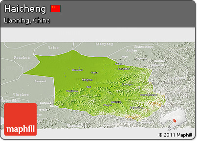 Physical Panoramic Map of Haicheng, lighten, semi-desaturated