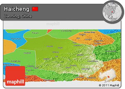 Physical Panoramic Map of Haicheng, political outside