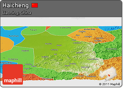 Physical Panoramic Map of Haicheng, political outside
