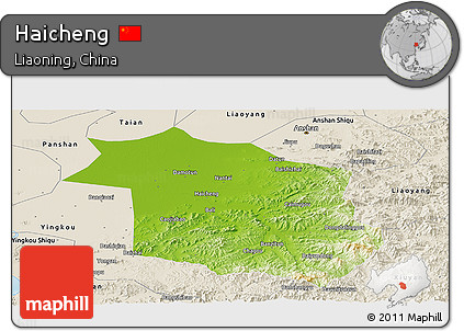 Physical Panoramic Map of Haicheng, shaded relief outside