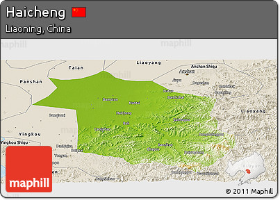 Physical Panoramic Map of Haicheng, shaded relief outside