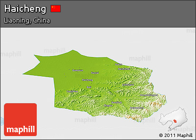 Physical Panoramic Map of Haicheng, single color outside