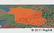 Political Panoramic Map of Haicheng, darken, semi-desaturated