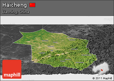 Satellite Panoramic Map of Haicheng, darken, desaturated