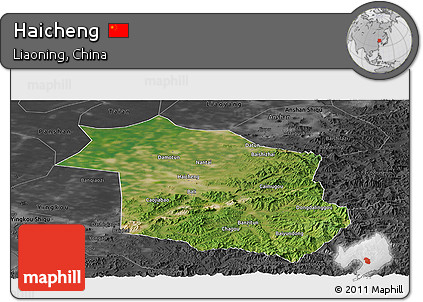 Satellite Panoramic Map of Haicheng, darken, desaturated