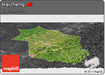 Satellite Panoramic Map of Haicheng, darken, desaturated