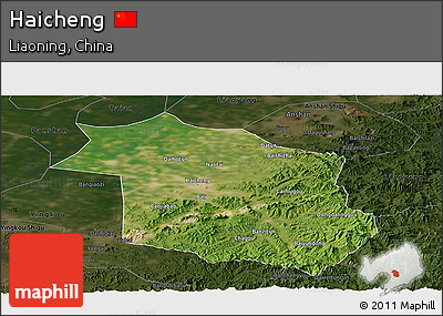 Satellite Panoramic Map of Haicheng, darken