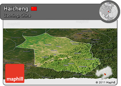 Satellite Panoramic Map of Haicheng, darken
