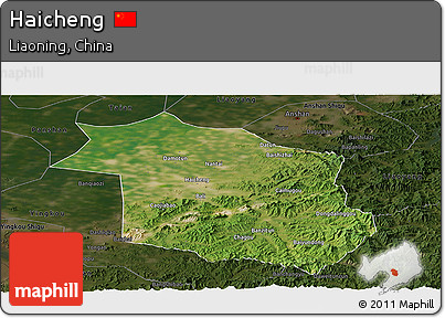 Satellite Panoramic Map of Haicheng, darken