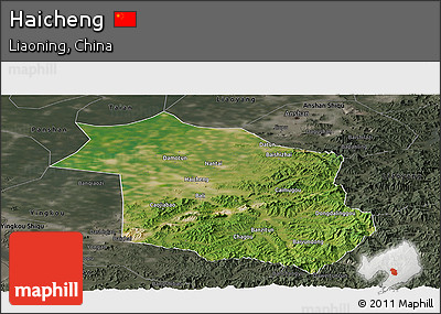Satellite Panoramic Map of Haicheng, darken, semi-desaturated