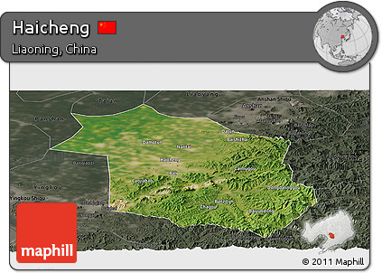 Satellite Panoramic Map of Haicheng, darken, semi-desaturated