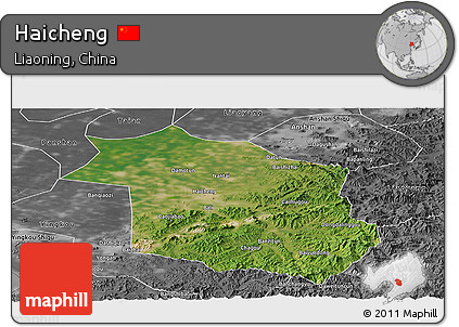 Satellite Panoramic Map of Haicheng, desaturated