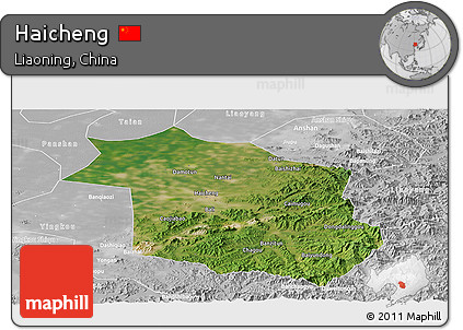 Satellite Panoramic Map of Haicheng, lighten, desaturated