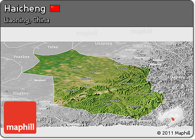 Satellite Panoramic Map of Haicheng, lighten, desaturated