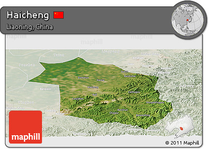 Satellite Panoramic Map of Haicheng, lighten