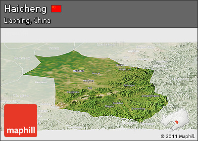 Satellite Panoramic Map of Haicheng, lighten