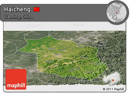 Satellite Panoramic Map of Haicheng, semi-desaturated