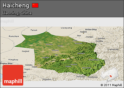 Satellite Panoramic Map of Haicheng, shaded relief outside