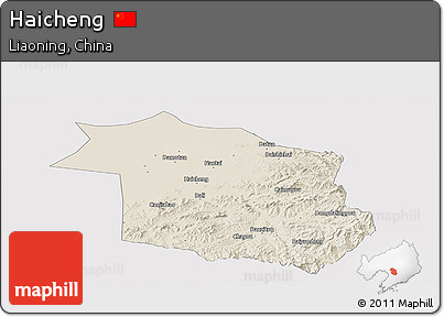 Shaded Relief Panoramic Map of Haicheng, cropped outside