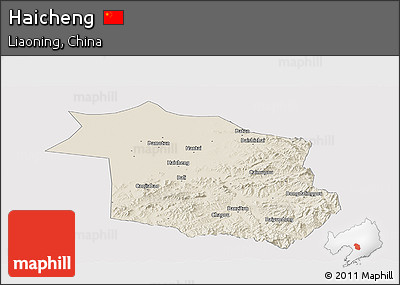 Shaded Relief Panoramic Map of Haicheng, cropped outside