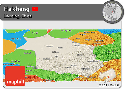 Shaded Relief Panoramic Map of Haicheng, political outside