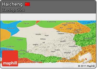 Shaded Relief Panoramic Map of Haicheng, political outside