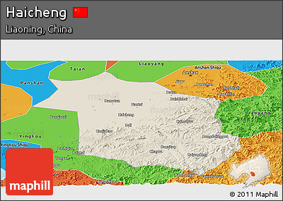 Shaded Relief Panoramic Map of Haicheng, political outside
