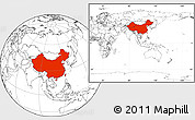 Blank Location Map of China, within the entire continent