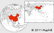 Blank Location Map of China, highlighted continent, within the entire continent