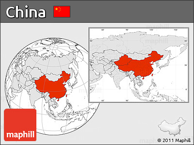 Blank Location Map of China, highlighted continent
