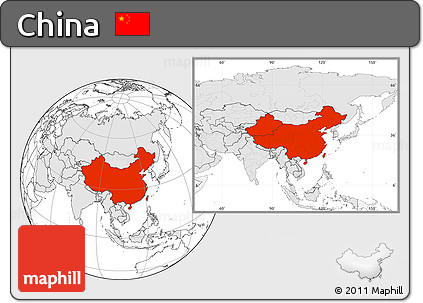 Blank Location Map of China, highlighted continent