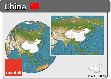 Blank Location Map of China, satellite outside