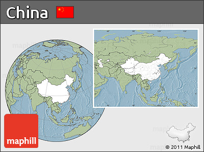 Blank Location Map of China, savanna style outside, hill shading outside