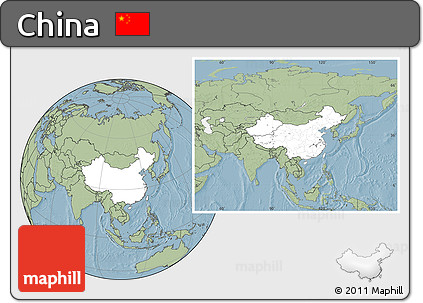 Blank Location Map of China, savanna style outside, hill shading outside