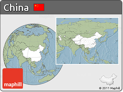 Blank Location Map of China, savanna style outside, hill shading outside
