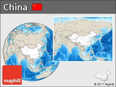 Blank Location Map of China, shaded relief outside