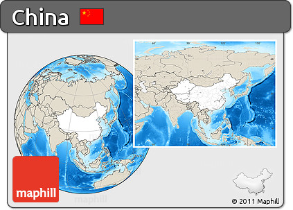 Blank Location Map of China, shaded relief outside