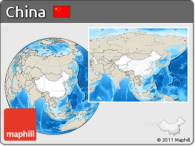Blank Location Map of China, shaded relief outside