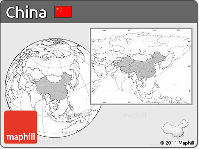 Gray Location Map of China, blank outside, hill shading inside