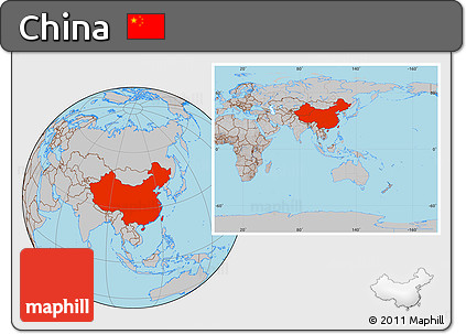 Gray Location Map of China, within the entire continent